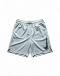 Nike Boys Gray Athletic Shorts with Patterned Swoosh