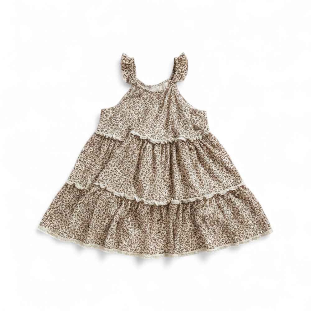 Rylee and Cru - Beige Floral Tiered Ruffle Dress