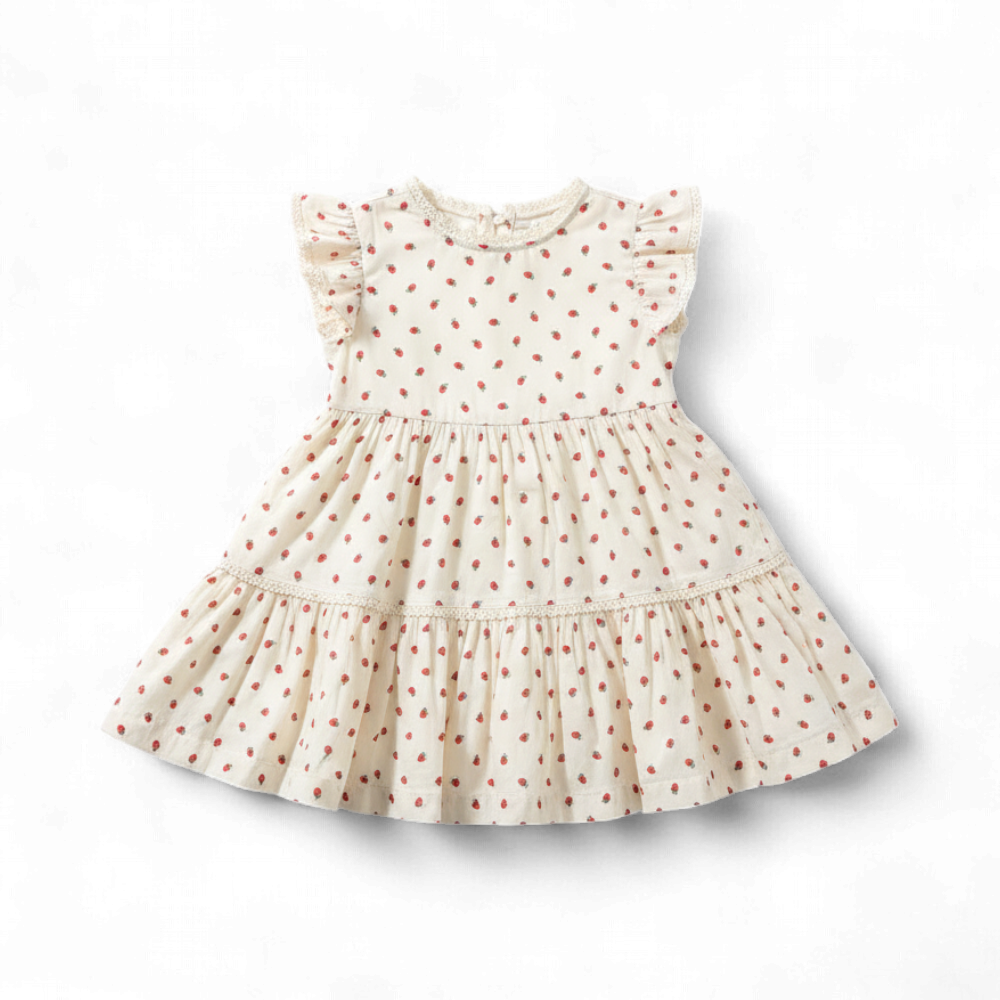 Strawberry Print Flutter Sleeve Dress