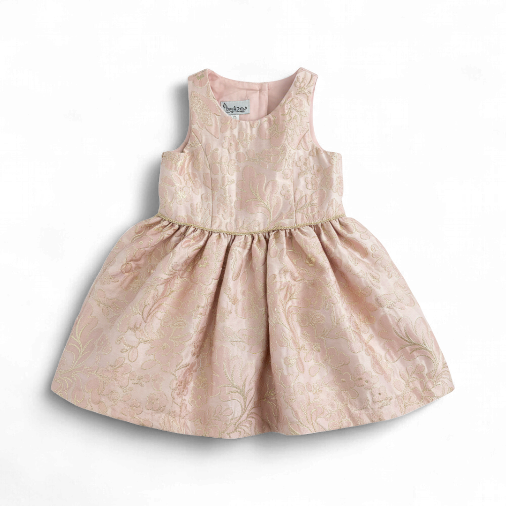 Girls Pink Gold Metallic Floral Dress
