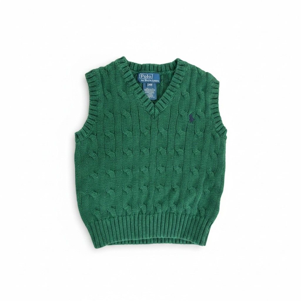 Polo Ralph Lauren Green Cable-Knit Sweater Vest — 24M
