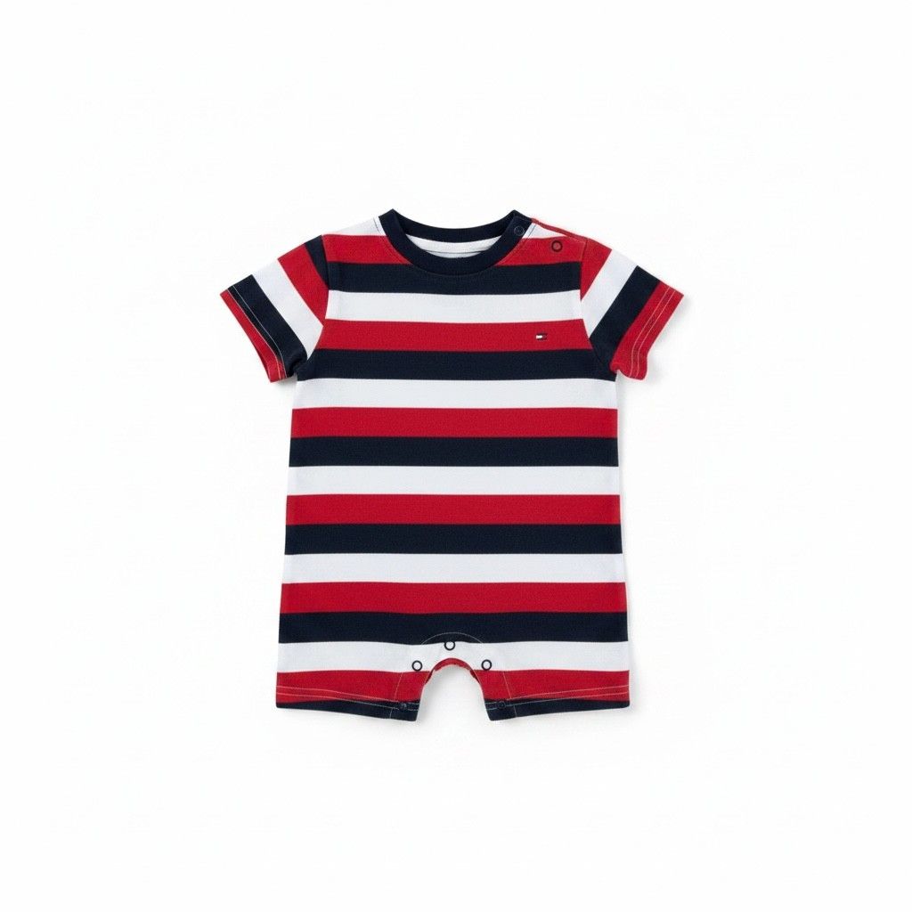 Tommy Hilfiger Striped Short Sleeve Romper — 12M