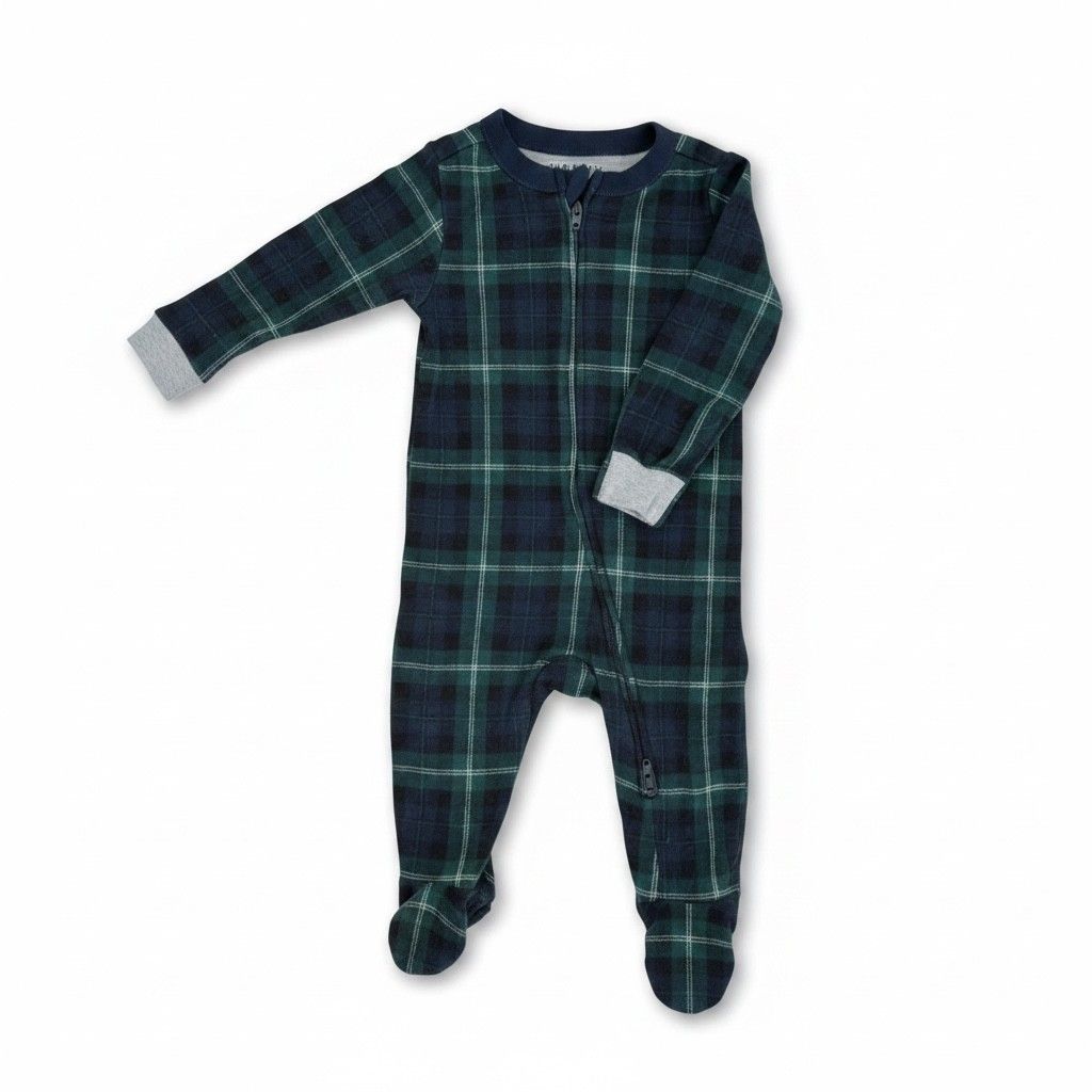 Old Navy Plaid Fleece Footed Pajamas — 3-6M