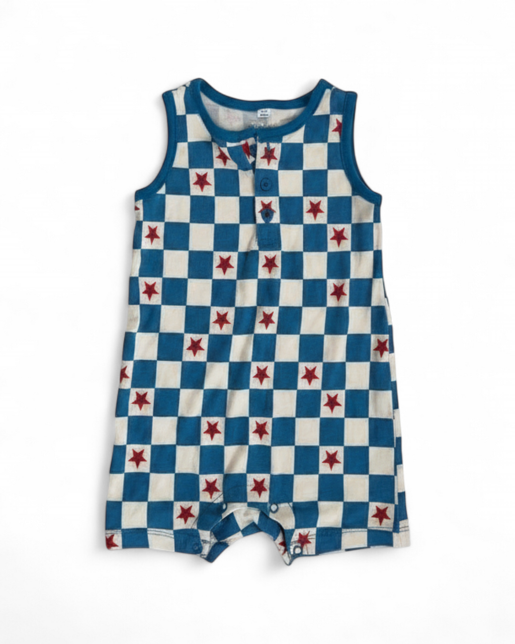 Okie Dokie Blue Checkered Star Romper — 18M