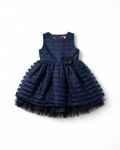 Navy Striped Party Dress with Flower