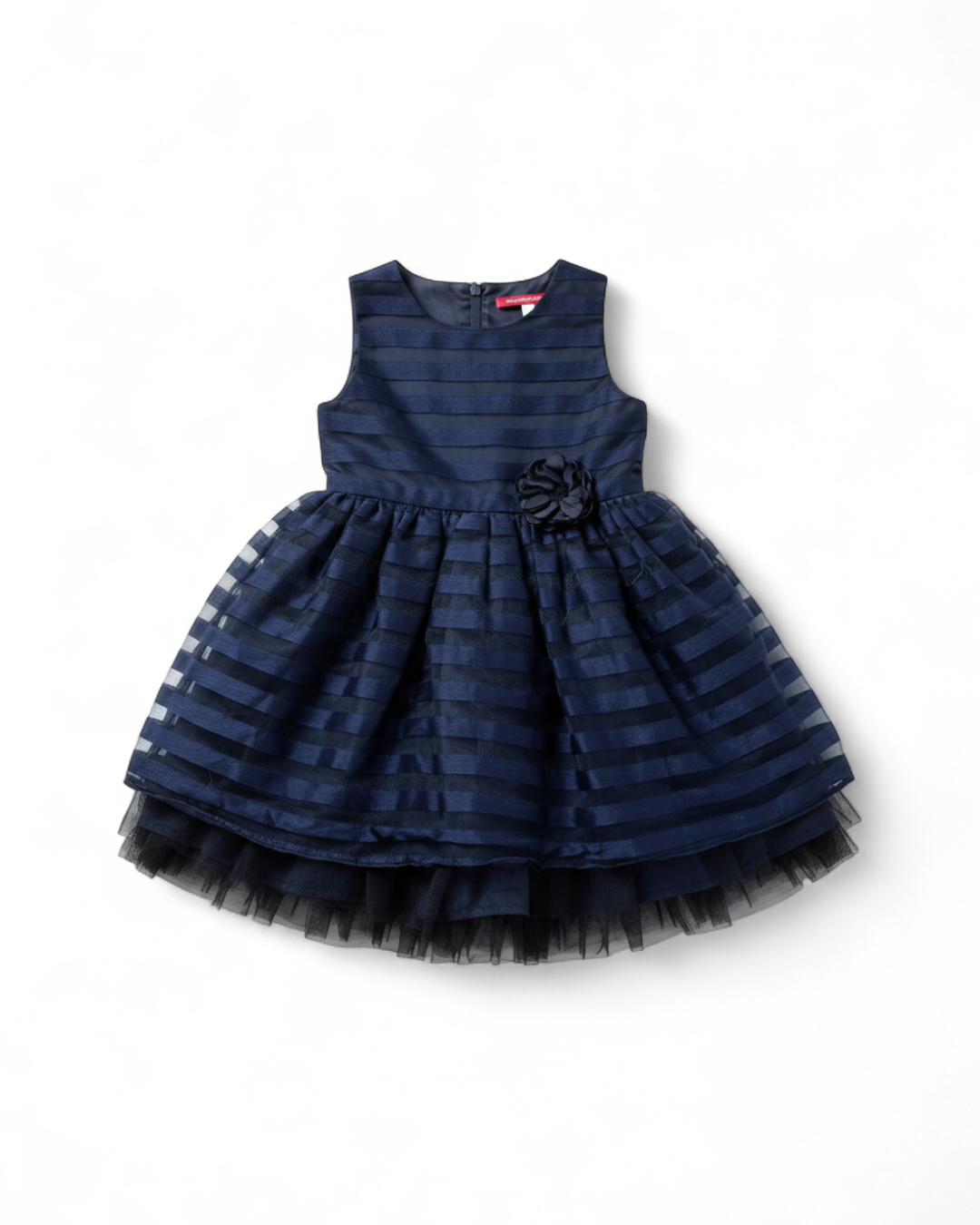 Navy Striped Party Dress with Flower