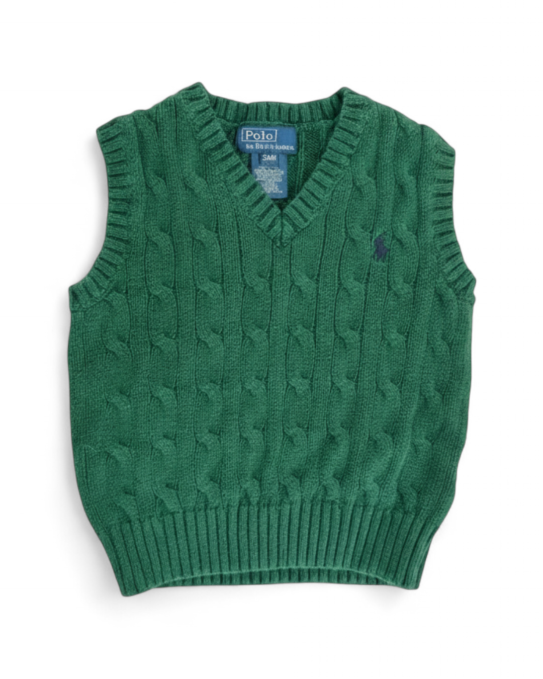 Polo Ralph Lauren Green Cable-Knit Sweater Vest — 24M