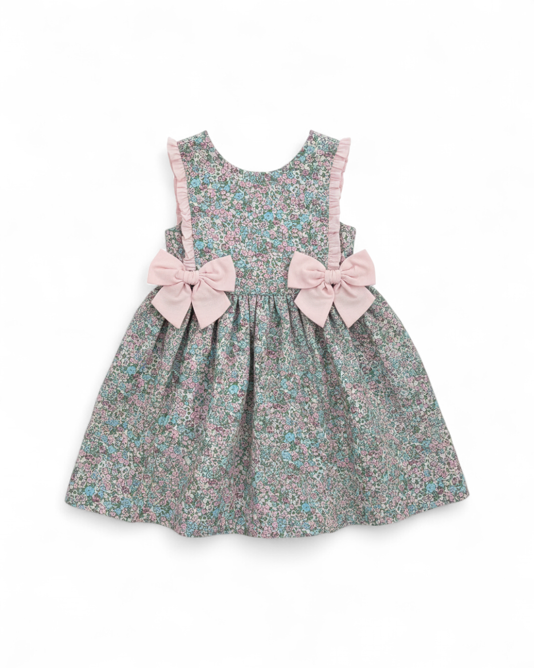 Pink Floral Ruffle Trim Dress with Side Bows