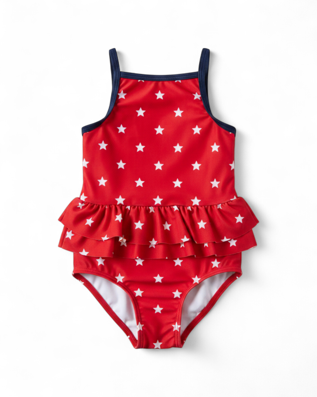 Red Star Print Ruffle One-Piece Swimsuit