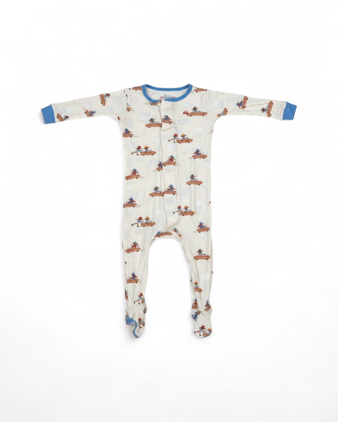 White Car and Bear Print Footed Sleeper