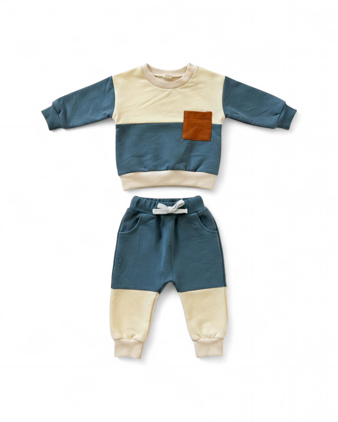 Blue and Cream Colorblock Sweatshirt and Joggers Set