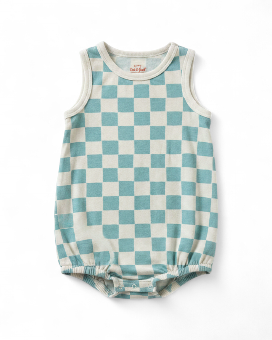 Teal Checkered Sleeveless Romper