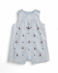 Blue and White Striped Sailboat Embroidered Romper