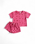 Pink Cherry Print Ribbed Shirt and Shorts Set