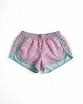 Pink and Teal Grid Athletic Shorts