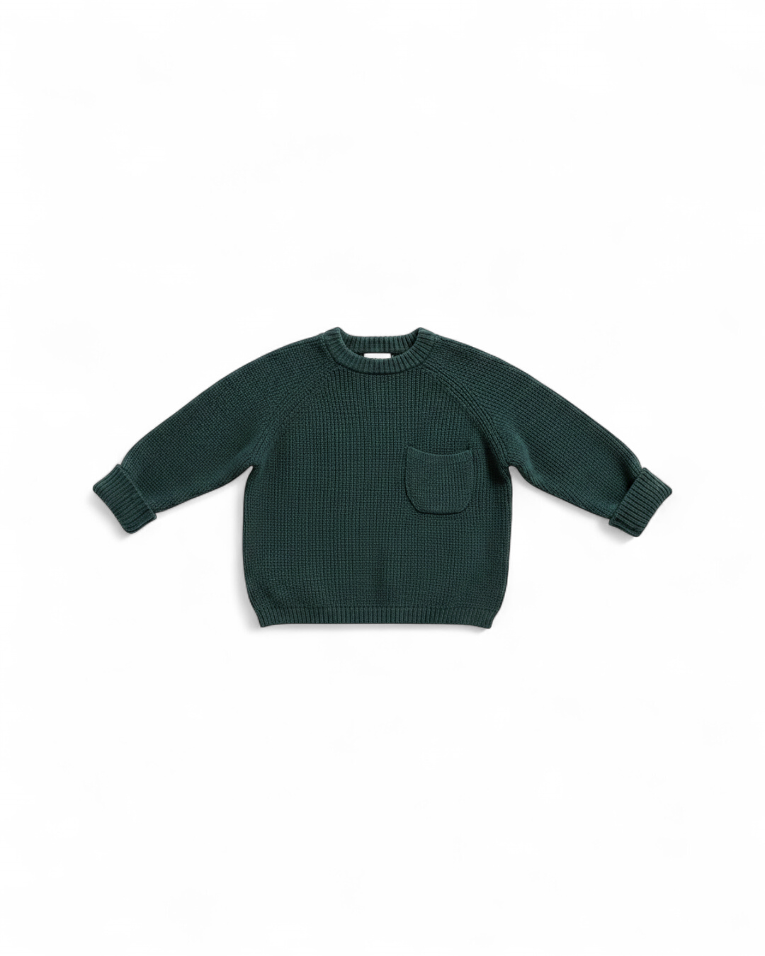 Dark Green Knit Sweater with Front Pocket