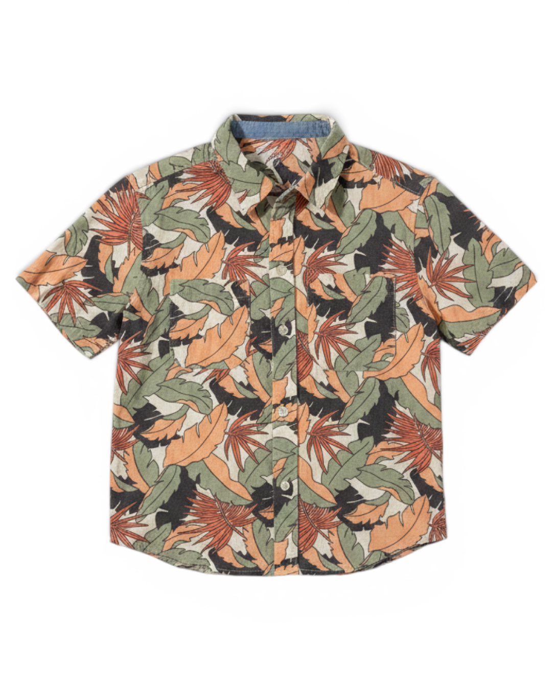 Multicolor Tropical Leaf Short Sleeve Button Down Shirt
